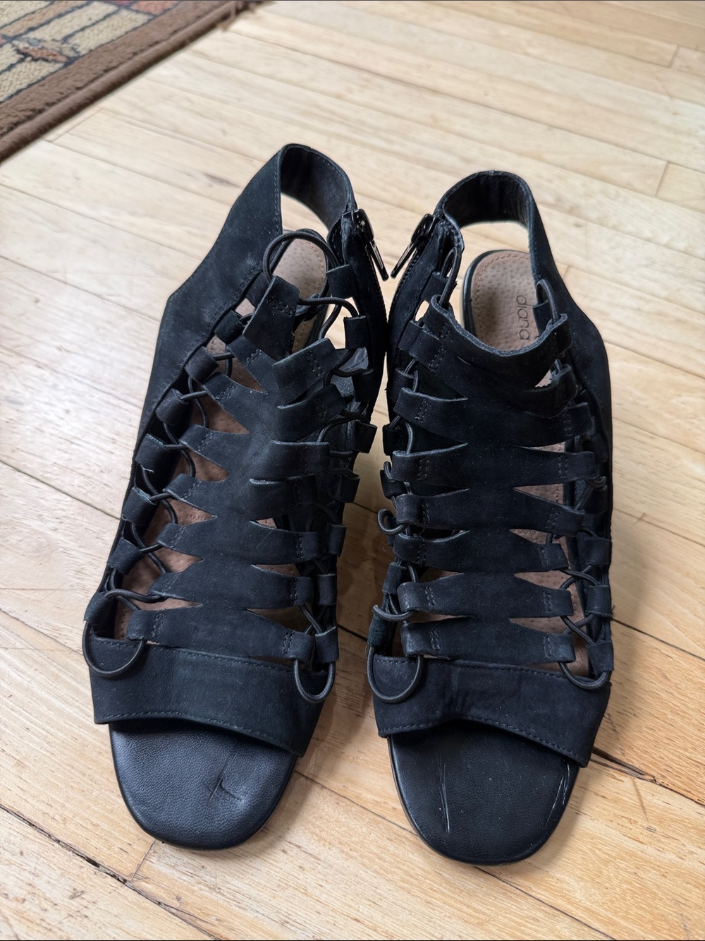 Diana Ferrari Black Strappy Suede Gladiator Sandals